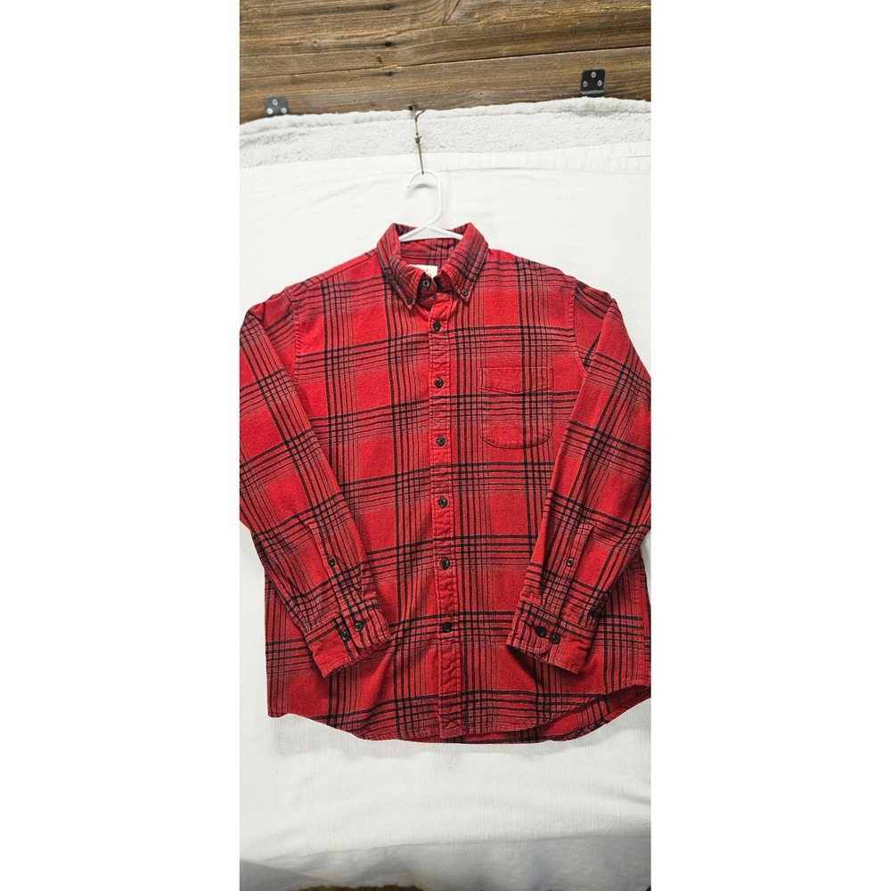 Blake Shelton x Lands End Mens Red Plaid Flannel Button Down Shirt Medium M